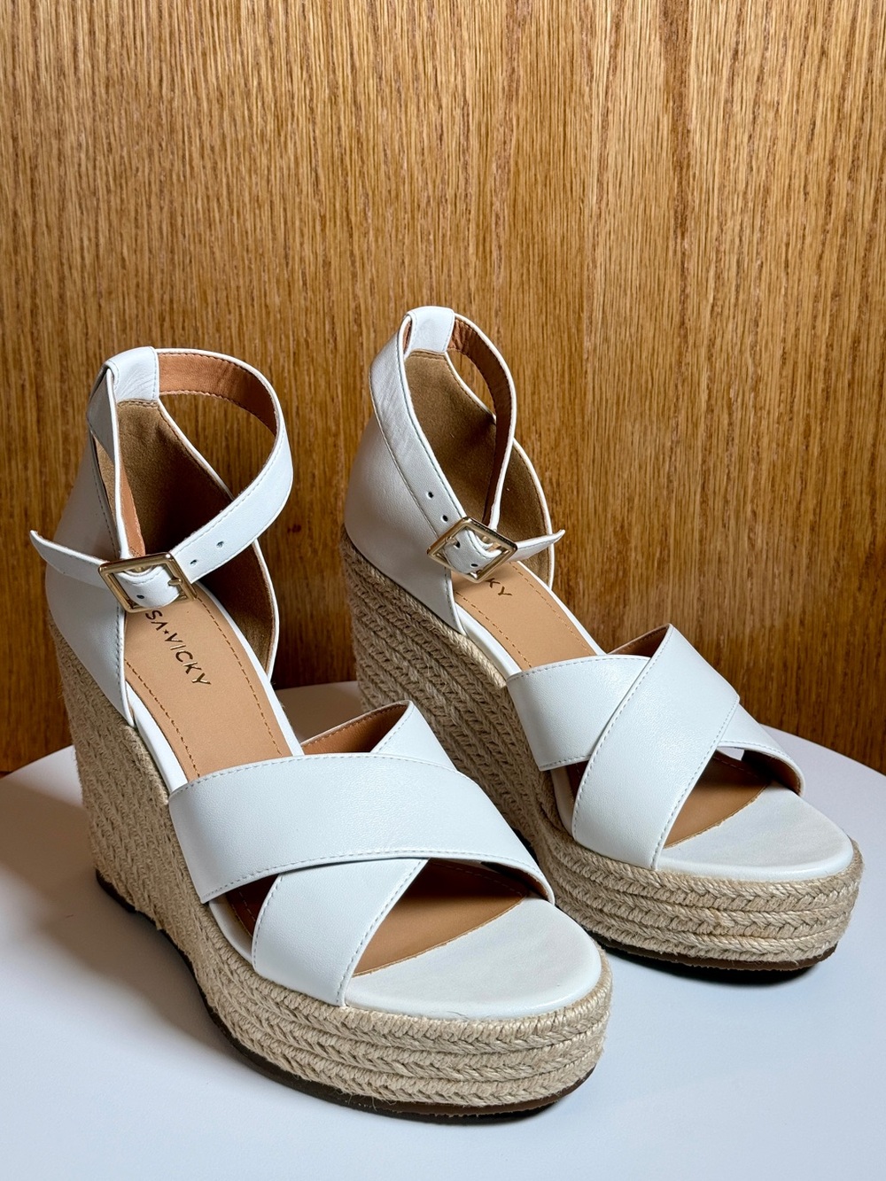Lisa Vicky GEMI-V White Nappa Leather Platform Wedges Women’s 8 M NIB